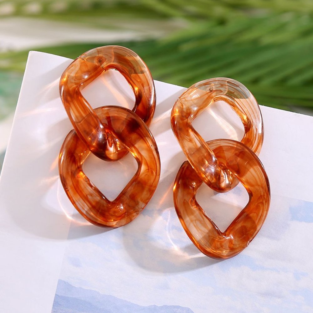 Long Chain Acrylic resin Geometric drop Earrings - Picture 1 of 6